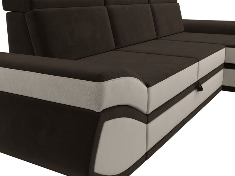 Диван угловой Лига-032 правый угол, Микровельвет, Коричневый;Бежевый