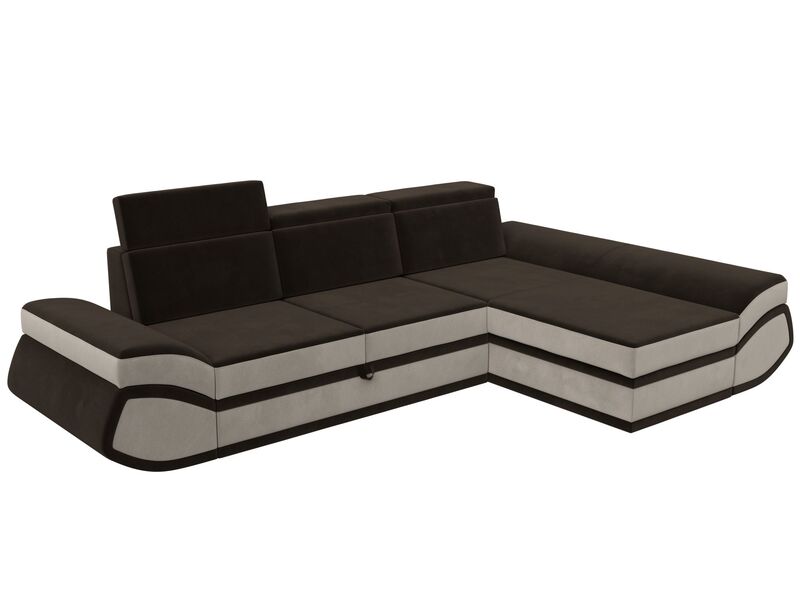 Диван угловой Лига-032 правый угол, Микровельвет, Коричневый;Бежевый