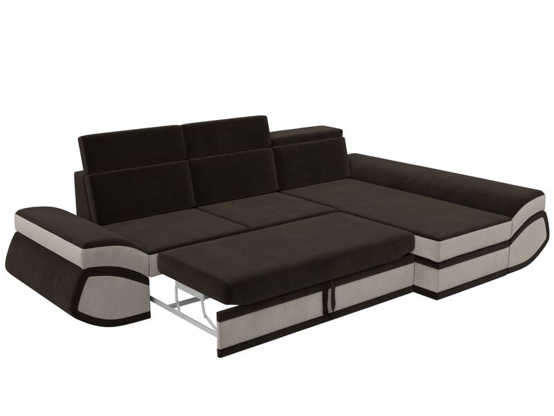 Диван угловой Лига-032 правый угол, Микровельвет, Коричневый;Бежевый