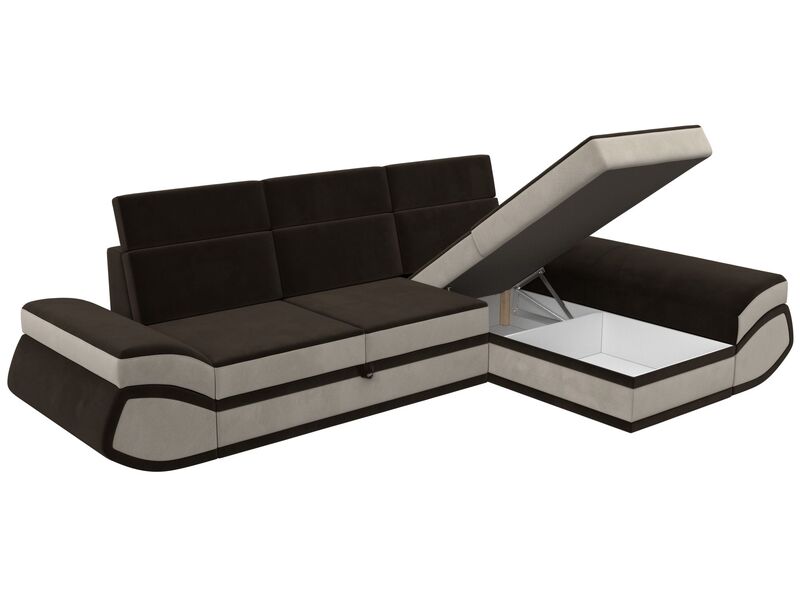 Диван угловой Лига-032 правый угол, Микровельвет, Коричневый;Бежевый