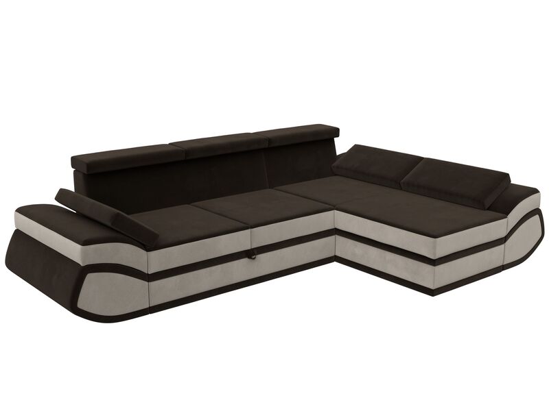 Диван угловой Лига-032 правый угол, Микровельвет, Коричневый;Бежевый