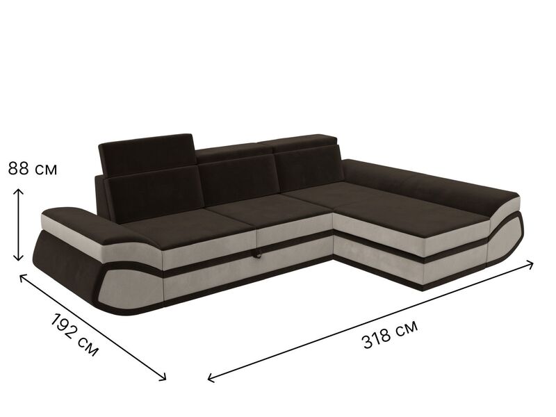Диван угловой Лига-032 правый угол, Микровельвет, Коричневый;Бежевый