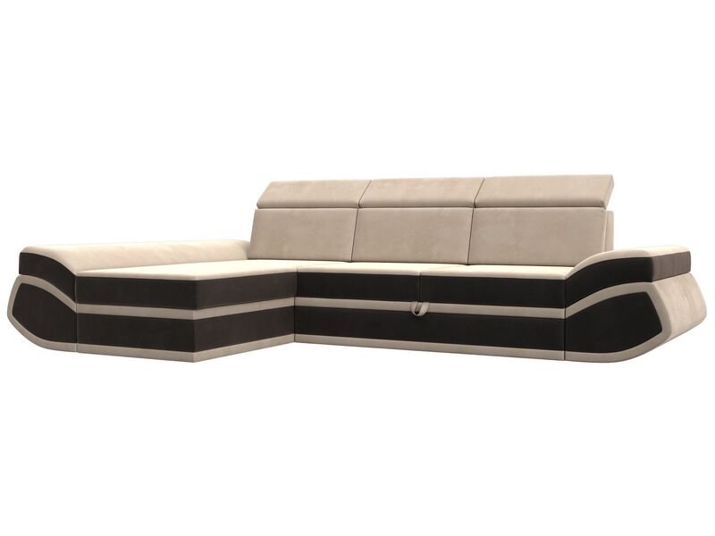 Диван угловой Лига-032 левый угол, Велюр, Seven 729 бежевый;Seven 727 коричневый
