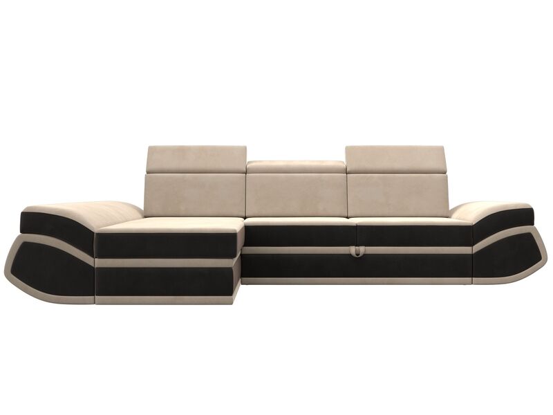 Диван угловой Лига-032 левый угол, Велюр, Seven 729 бежевый;Seven 727 коричневый