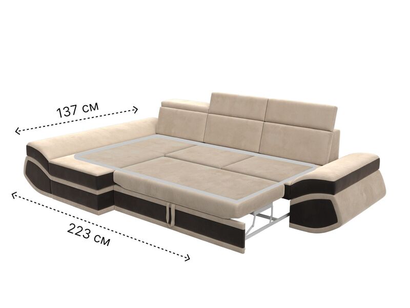 Диван угловой Лига-032 левый угол, Велюр, Seven 729 бежевый;Seven 727 коричневый