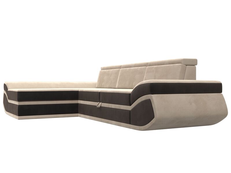 Диван угловой Лига-032 левый угол, Велюр, Seven 729 бежевый;Seven 727 коричневый