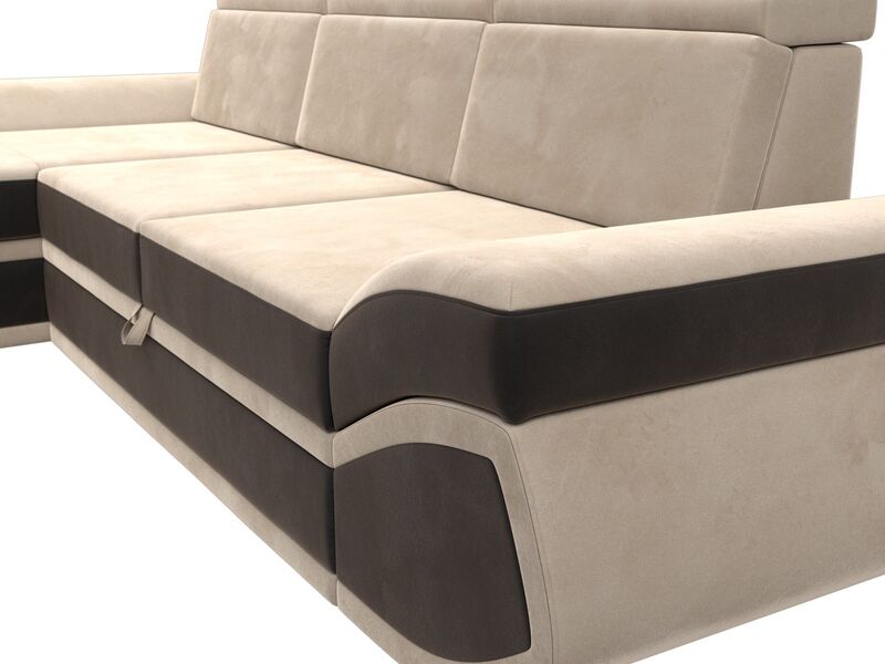 Диван угловой Лига-032 левый угол, Велюр, Seven 729 бежевый;Seven 727 коричневый