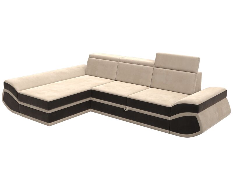 Диван угловой Лига-032 левый угол, Велюр, Seven 729 бежевый;Seven 727 коричневый
