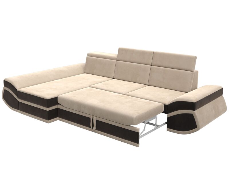 Диван угловой Лига-032 левый угол, Велюр, Seven 729 бежевый;Seven 727 коричневый