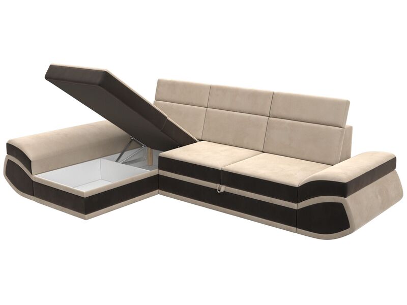 Диван угловой Лига-032 левый угол, Велюр, Seven 729 бежевый;Seven 727 коричневый