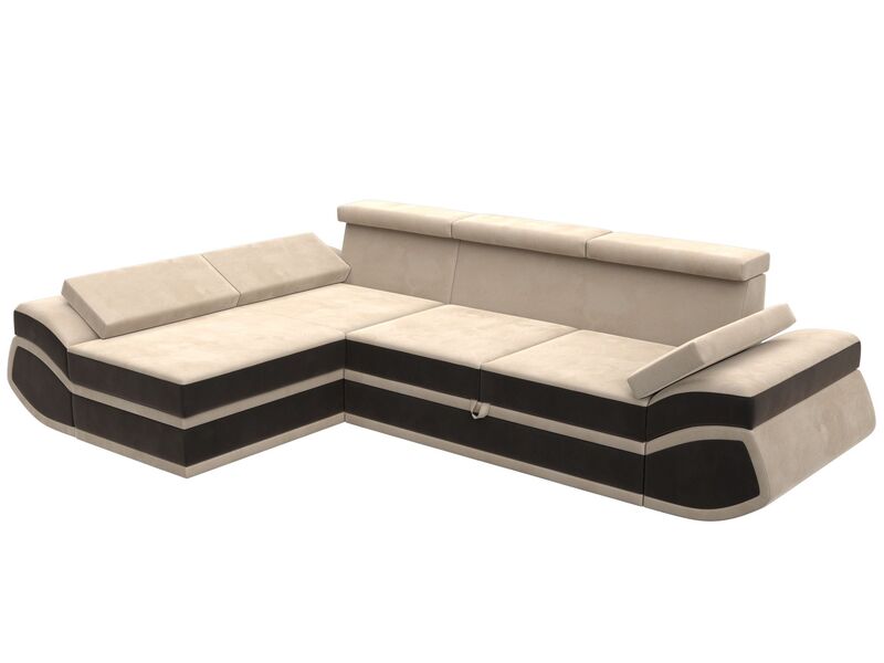 Диван угловой Лига-032 левый угол, Велюр, Seven 729 бежевый;Seven 727 коричневый