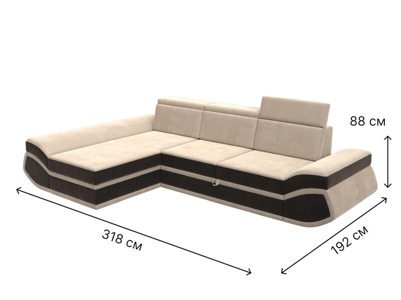 Диван угловой Лига-032 левый угол, Велюр, Seven 729 бежевый;Seven 727 коричневый