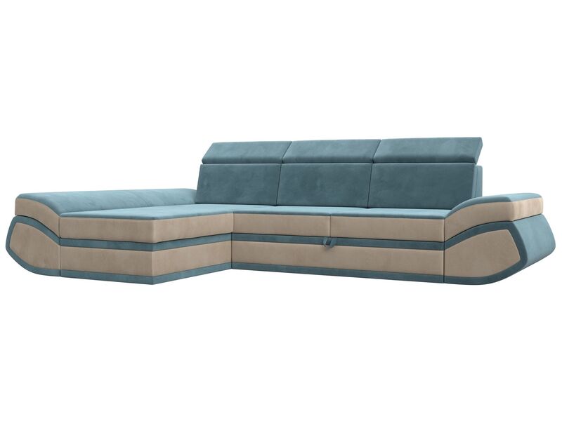 Диван угловой Лига-032 левый угол, Велюр, Seven 113 бирюзовый;Seven 729 бежевый
