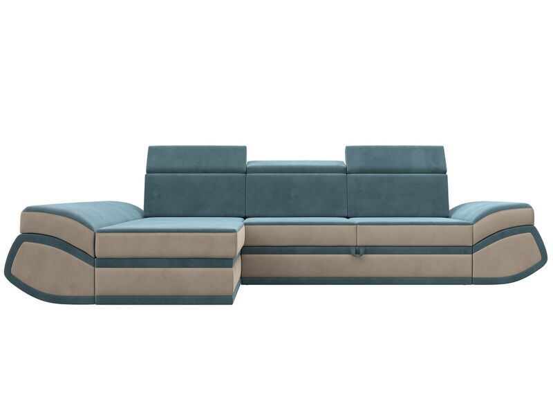 Диван угловой Лига-032 левый угол, Велюр, Seven 113 бирюзовый;Seven 729 бежевый