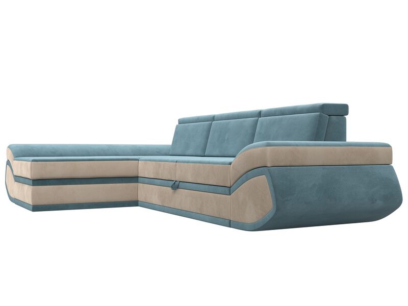Диван угловой Лига-032 левый угол, Велюр, Seven 113 бирюзовый;Seven 729 бежевый