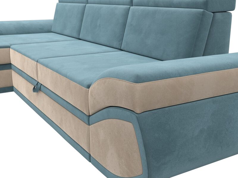 Диван угловой Лига-032 левый угол, Велюр, Seven 113 бирюзовый;Seven 729 бежевый