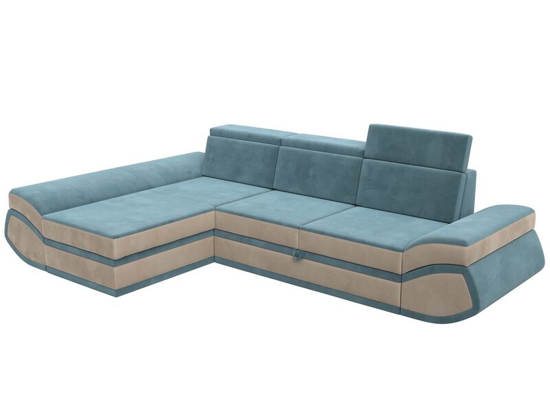 Диван угловой Лига-032 левый угол, Велюр, Seven 113 бирюзовый;Seven 729 бежевый