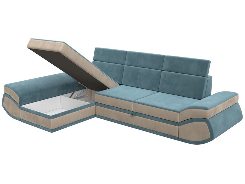 Диван угловой Лига-032 левый угол, Велюр, Seven 113 бирюзовый;Seven 729 бежевый