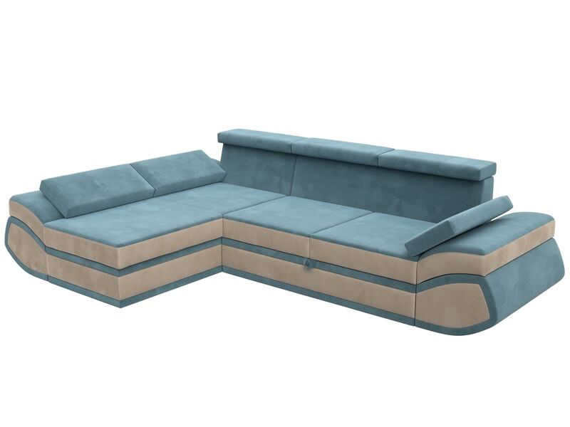 Диван угловой Лига-032 левый угол, Велюр, Seven 113 бирюзовый;Seven 729 бежевый