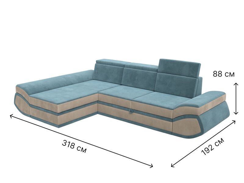 Диван угловой Лига-032 левый угол, Велюр, Seven 113 бирюзовый;Seven 729 бежевый