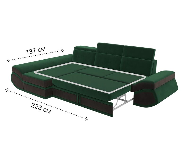 Диван угловой Лига-032 левый угол, Велюр, Seven 626 зеленый;Seven 727 коричневый
