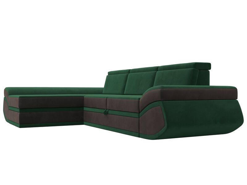 Диван угловой Лига-032 левый угол, Велюр, Seven 626 зеленый;Seven 727 коричневый