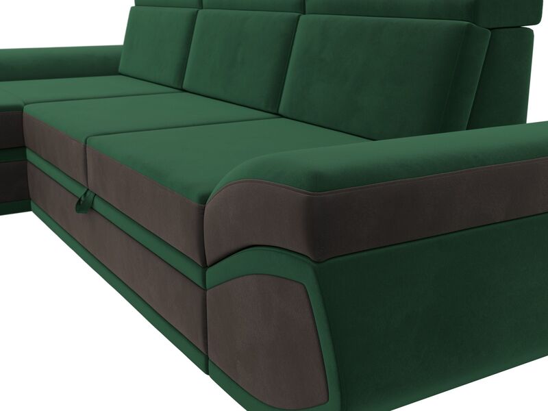 Диван угловой Лига-032 левый угол, Велюр, Seven 626 зеленый;Seven 727 коричневый