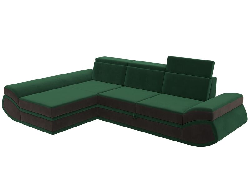 Диван угловой Лига-032 левый угол, Велюр, Seven 626 зеленый;Seven 727 коричневый