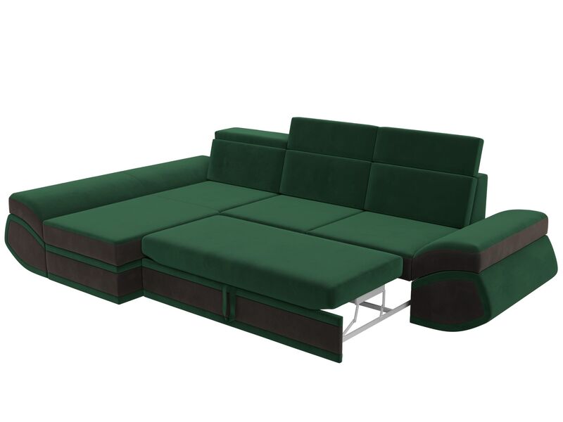 Диван угловой Лига-032 левый угол, Велюр, Seven 626 зеленый;Seven 727 коричневый