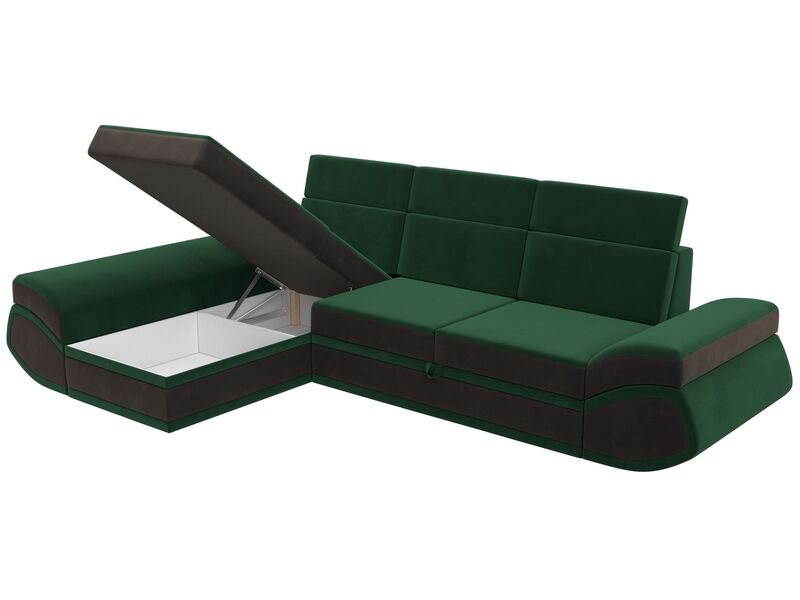 Диван угловой Лига-032 левый угол, Велюр, Seven 626 зеленый;Seven 727 коричневый