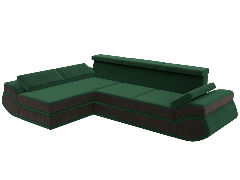 Диван угловой Лига-032 левый угол, Велюр, Seven 626 зеленый;Seven 727 коричневый
