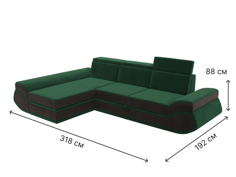 Диван угловой Лига-032 левый угол, Велюр, Seven 626 зеленый;Seven 727 коричневый