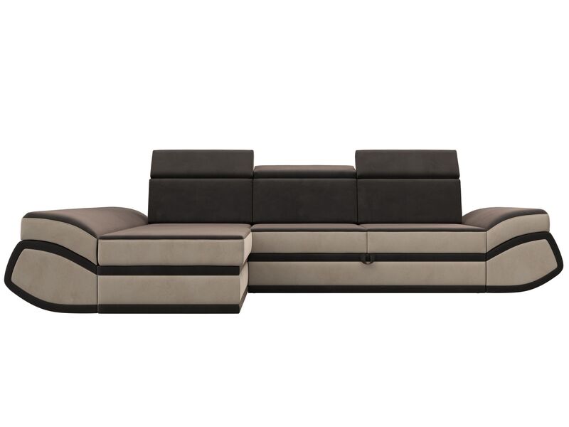 Диван угловой Лига-032 левый угол, Велюр, Seven 727 коричневый;Seven 729 бежевый