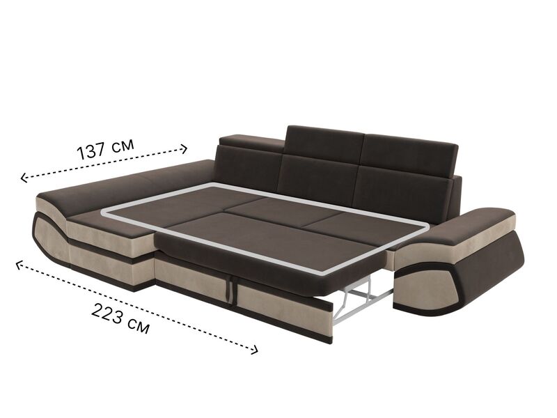 Диван угловой Лига-032 левый угол, Велюр, Seven 727 коричневый;Seven 729 бежевый