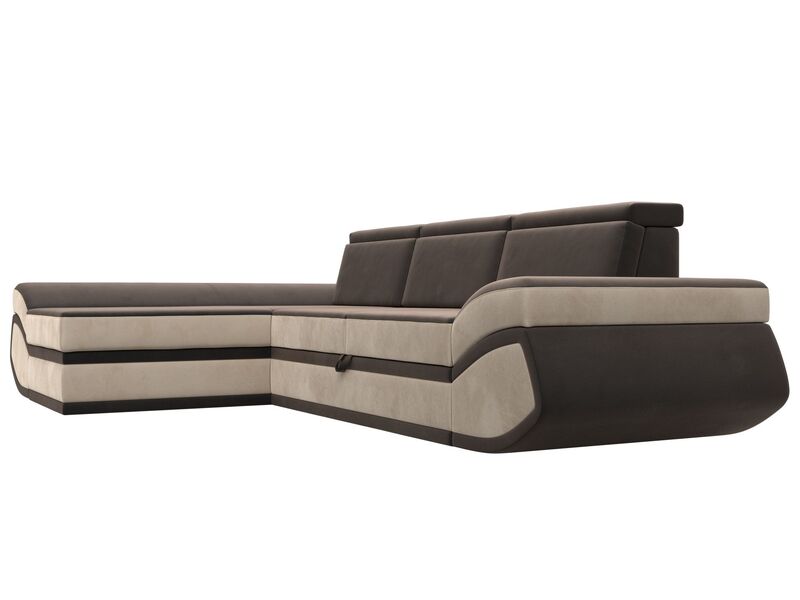 Диван угловой Лига-032 левый угол, Велюр, Seven 727 коричневый;Seven 729 бежевый