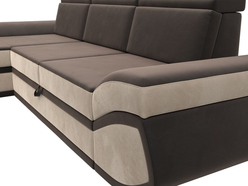 Диван угловой Лига-032 левый угол, Велюр, Seven 727 коричневый;Seven 729 бежевый