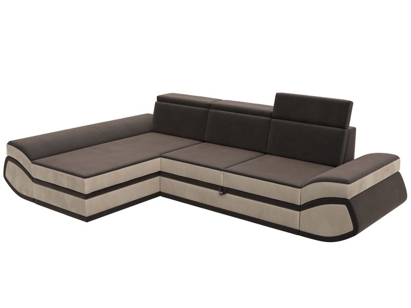 Диван угловой Лига-032 левый угол, Велюр, Seven 727 коричневый;Seven 729 бежевый