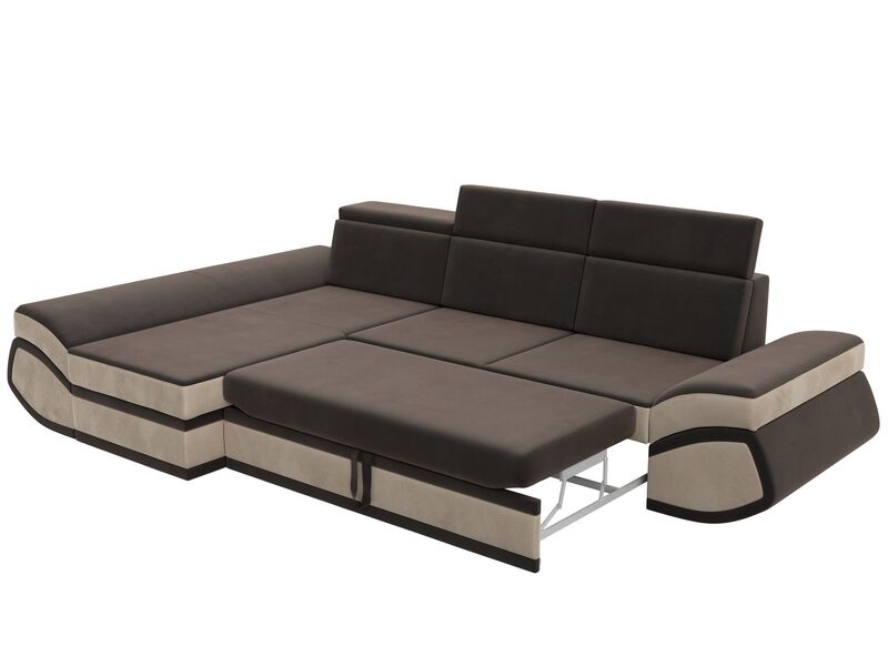 Диван угловой Лига-032 левый угол, Велюр, Seven 727 коричневый;Seven 729 бежевый