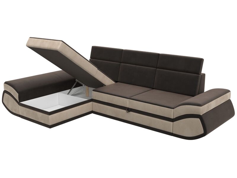 Диван угловой Лига-032 левый угол, Велюр, Seven 727 коричневый;Seven 729 бежевый