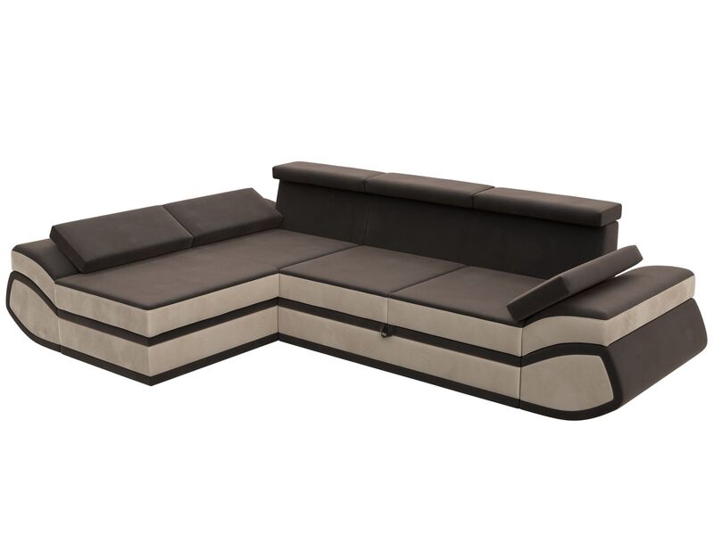 Диван угловой Лига-032 левый угол, Велюр, Seven 727 коричневый;Seven 729 бежевый