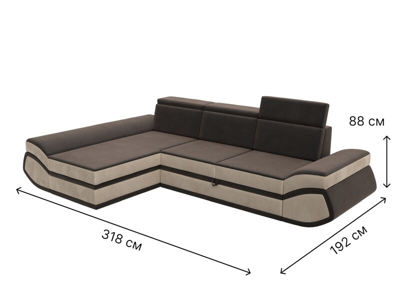 Диван угловой Лига-032 левый угол, Велюр, Seven 727 коричневый;Seven 729 бежевый