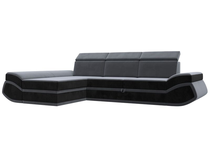 Диван угловой Лига-032 левый угол, Велюр, Seven 17 серый;Seven 35 черный