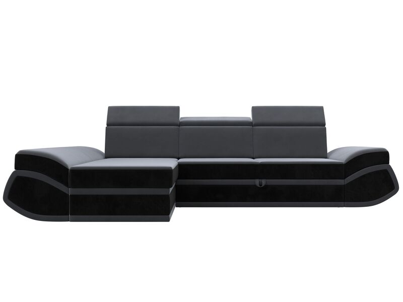 Диван угловой Лига-032 левый угол, Велюр, Seven 17 серый;Seven 35 черный