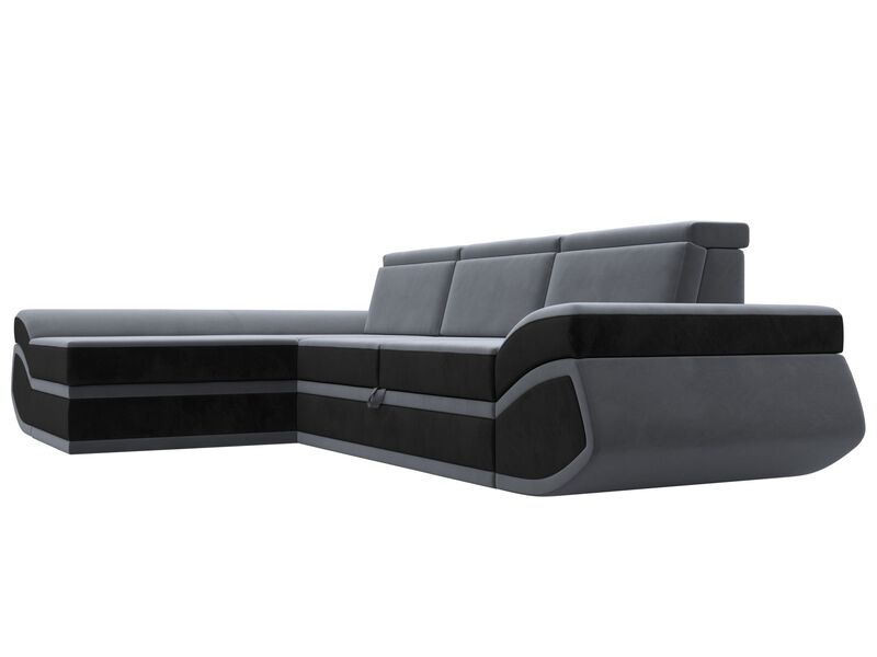 Диван угловой Лига-032 левый угол, Велюр, Seven 17 серый;Seven 35 черный