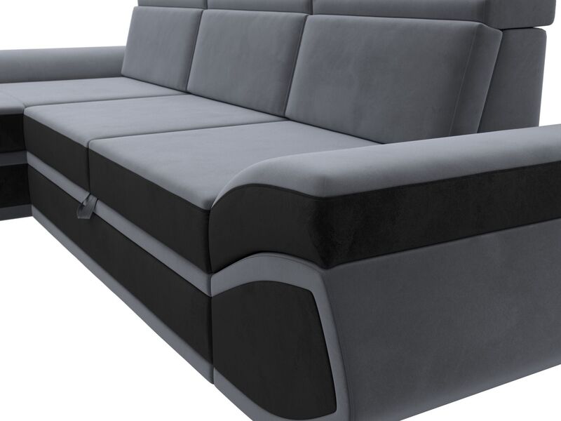 Диван угловой Лига-032 левый угол, Велюр, Seven 17 серый;Seven 35 черный