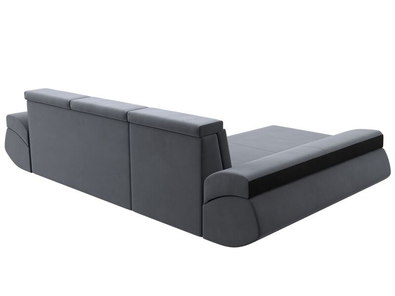 Диван угловой Лига-032 левый угол, Велюр, Seven 17 серый;Seven 35 черный