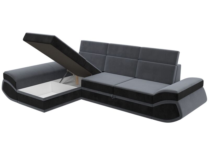 Диван угловой Лига-032 левый угол, Велюр, Seven 17 серый;Seven 35 черный