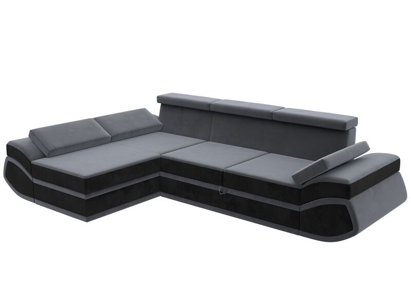 Диван угловой Лига-032 левый угол, Велюр, Seven 17 серый;Seven 35 черный