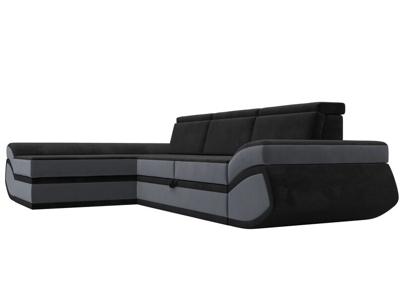 Диван угловой Лига-032 левый угол, Велюр, Seven 35 черный;Seven 17 серый