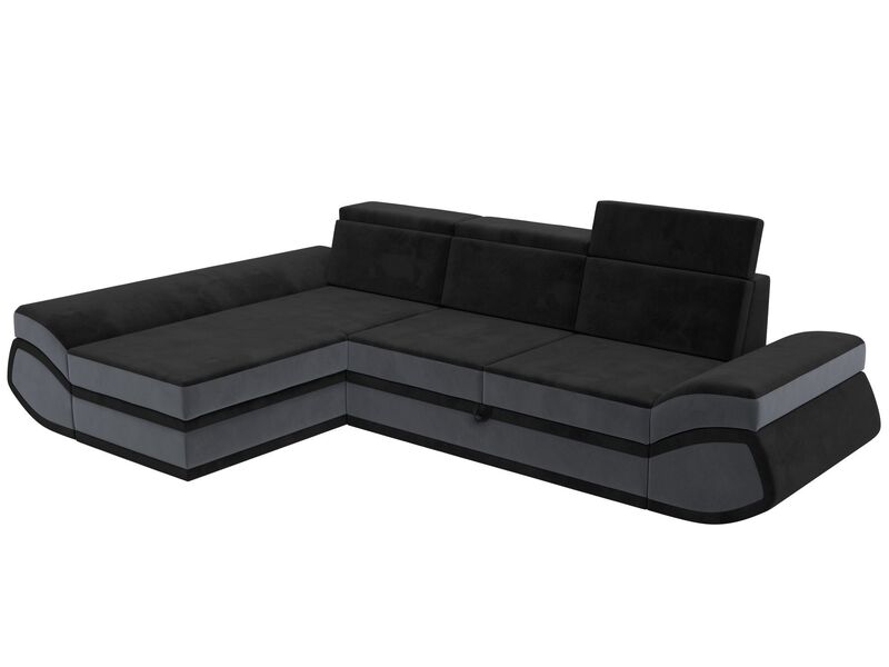 Диван угловой Лига-032 левый угол, Велюр, Seven 35 черный;Seven 17 серый